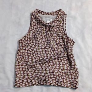 60s 70s Print Cowl Neck Sleeveless Blouse Size 6